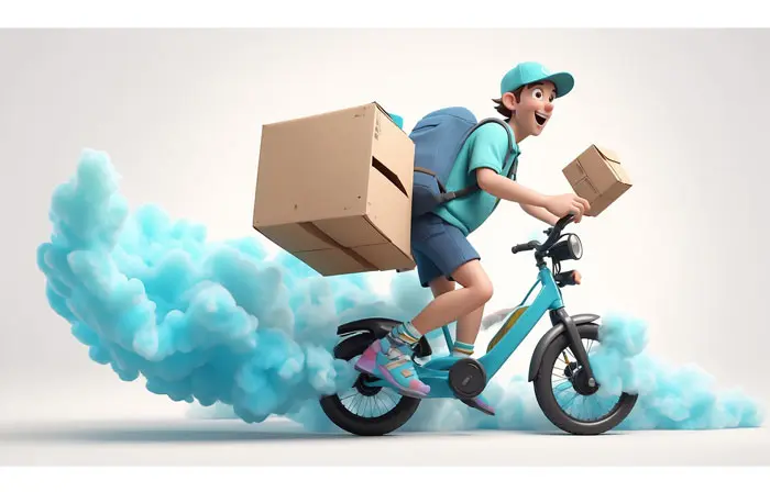 Delivery Boy on a Bike 3D Picture Cartoon Illustration image